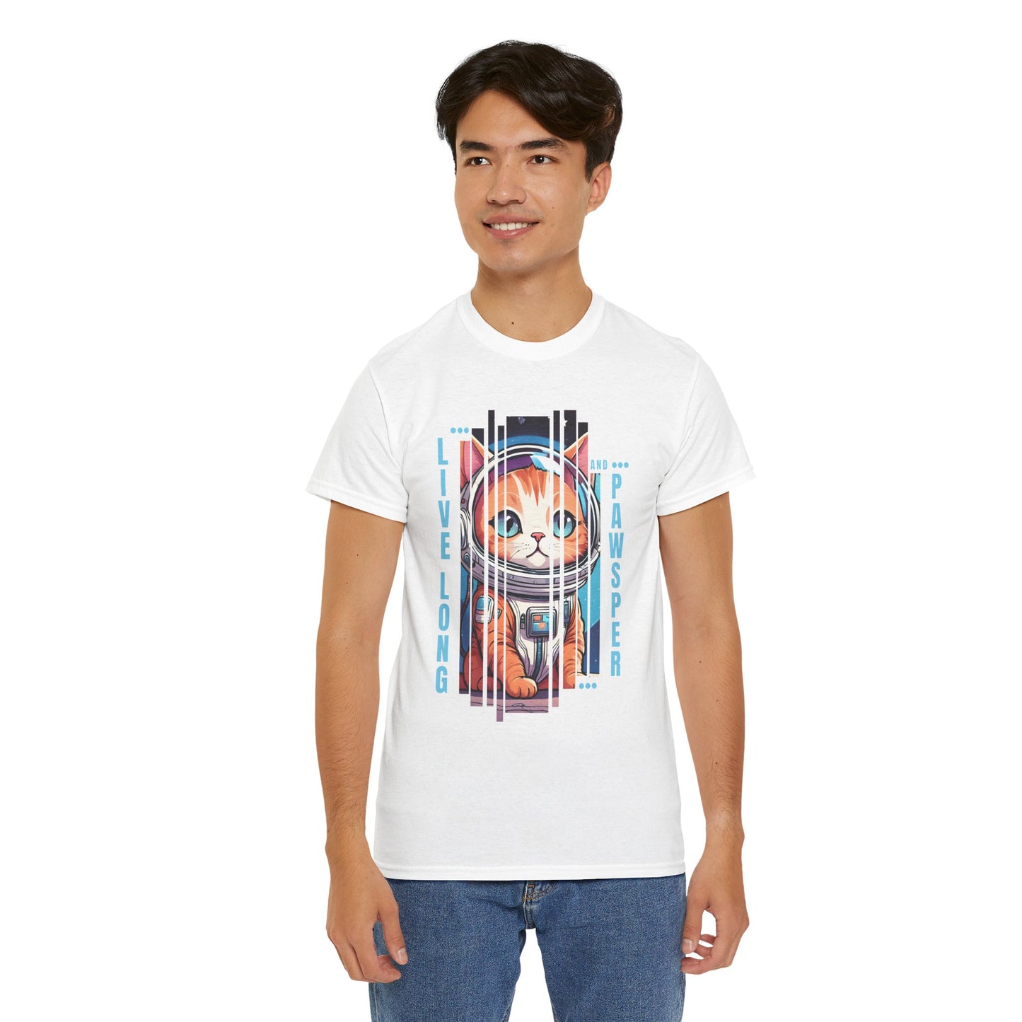 "Live Long & Pawsper" Catstronaut T-Shirt - White