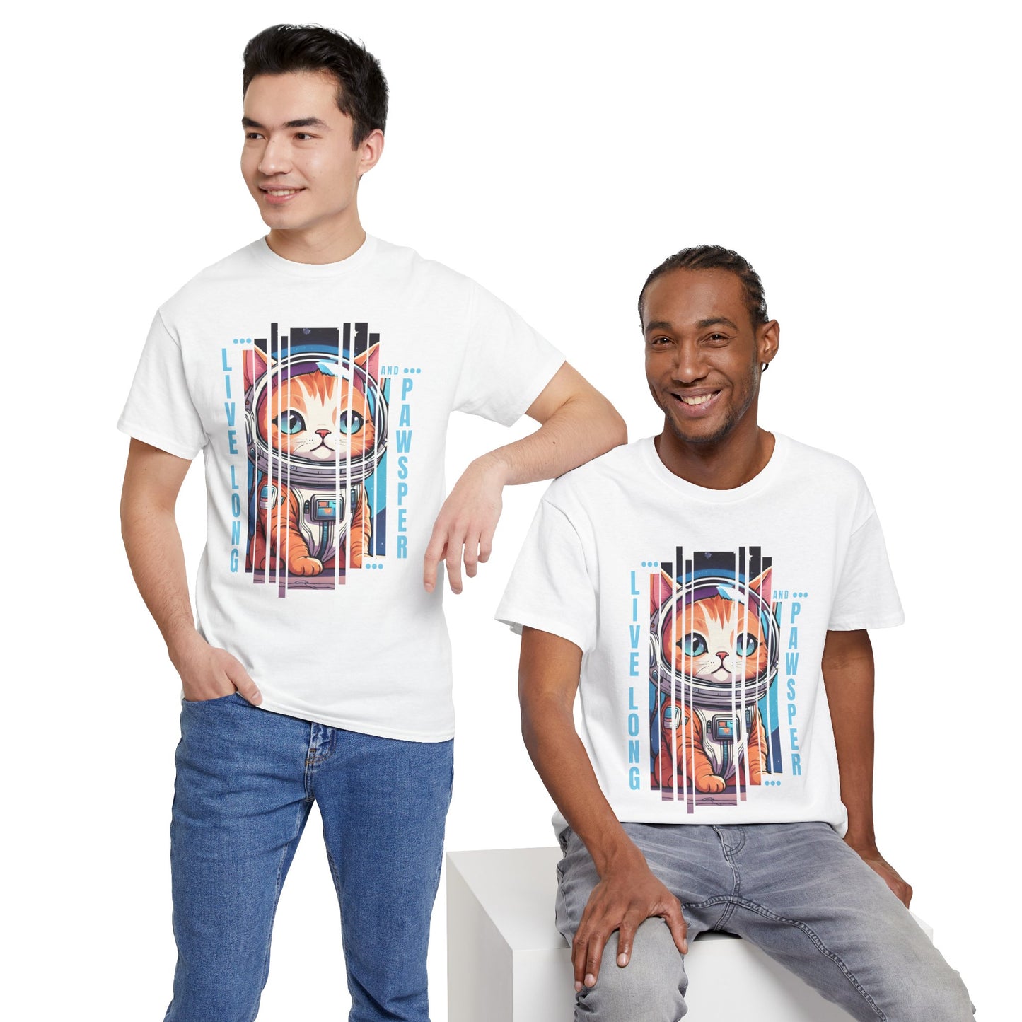 "Live Long & Pawsper" Catstronaut T-Shirt - White