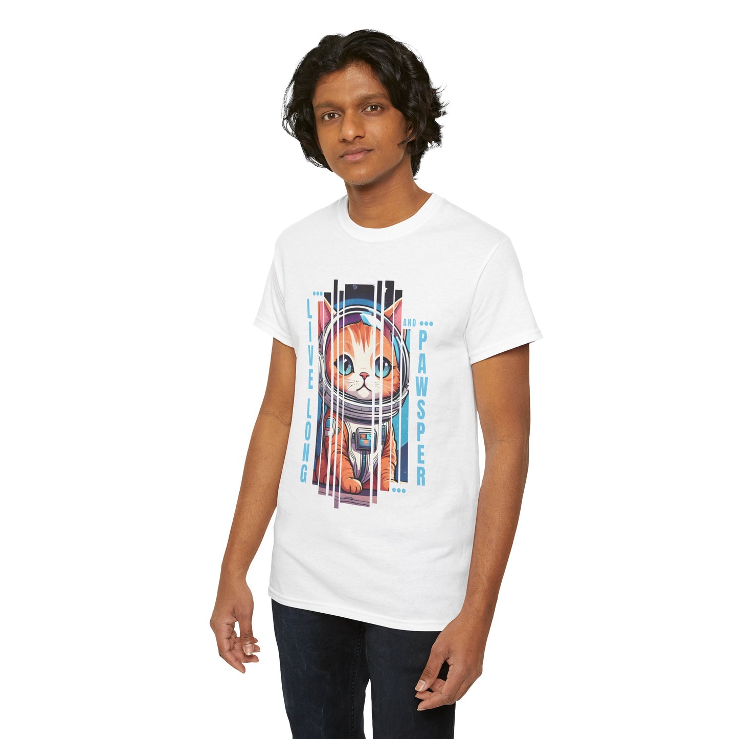 "Live Long & Pawsper" Catstronaut T-Shirt - White