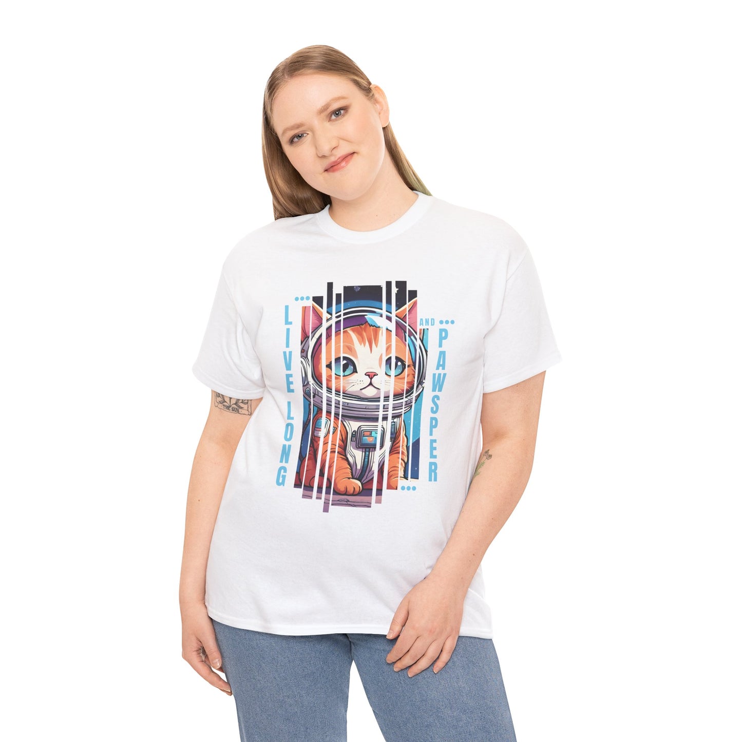 "Live Long & Pawsper" Catstronaut T-Shirt - White