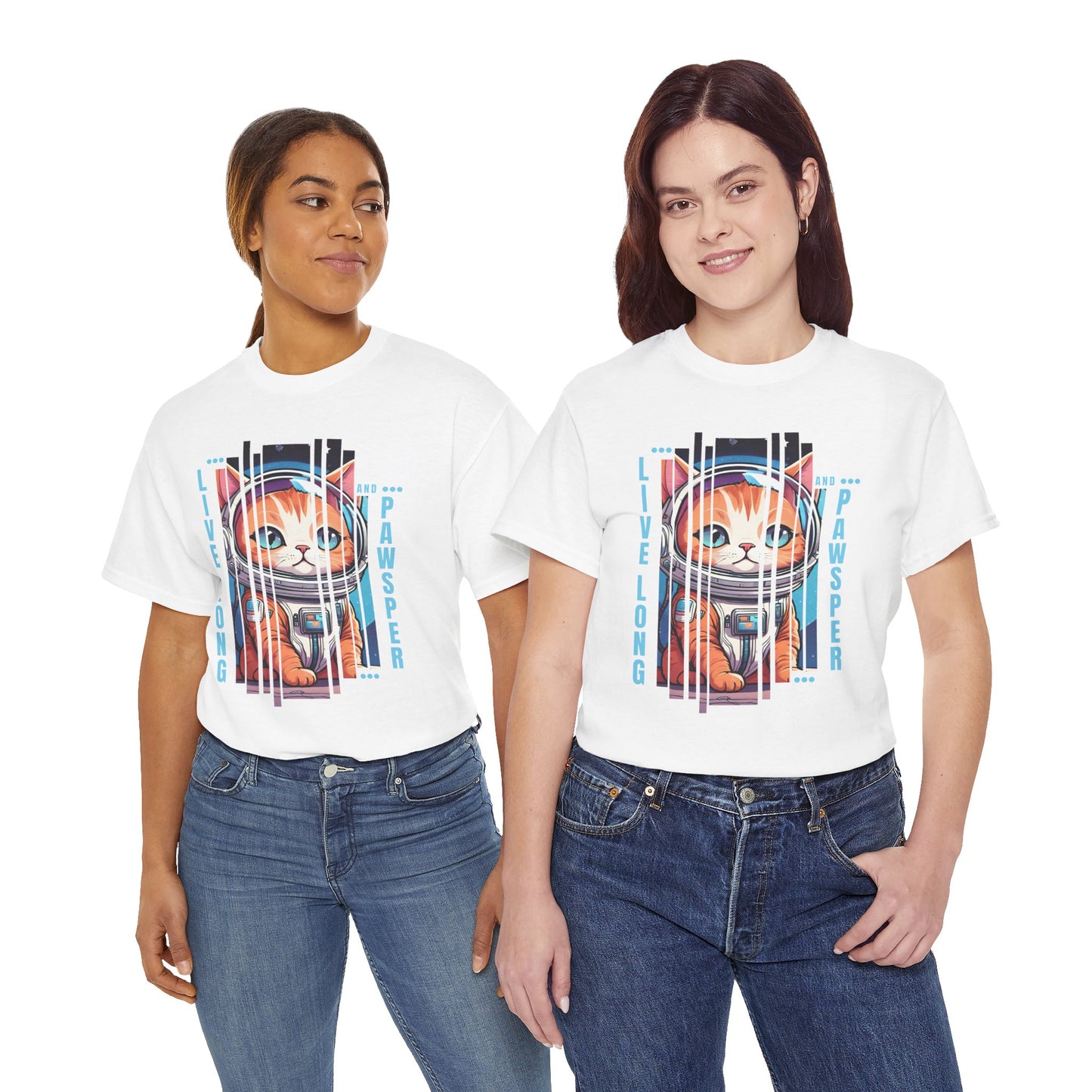 "Live Long & Pawsper" Catstronaut T-Shirt - White