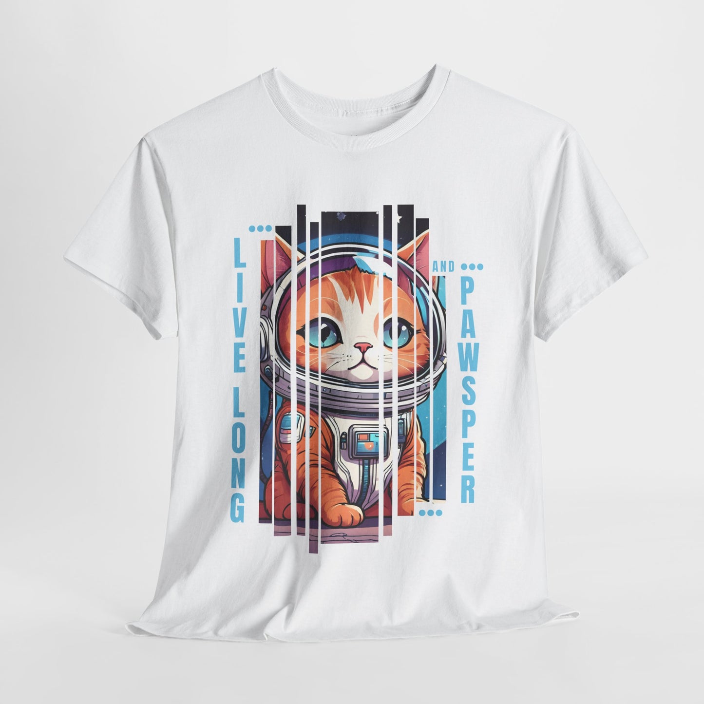 "Live Long & Pawsper" Catstronaut T-Shirt - White