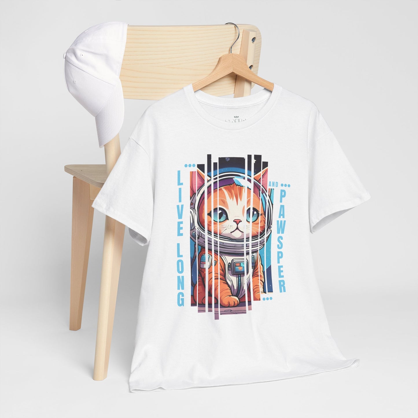 "Live Long & Pawsper" Catstronaut T-Shirt - White