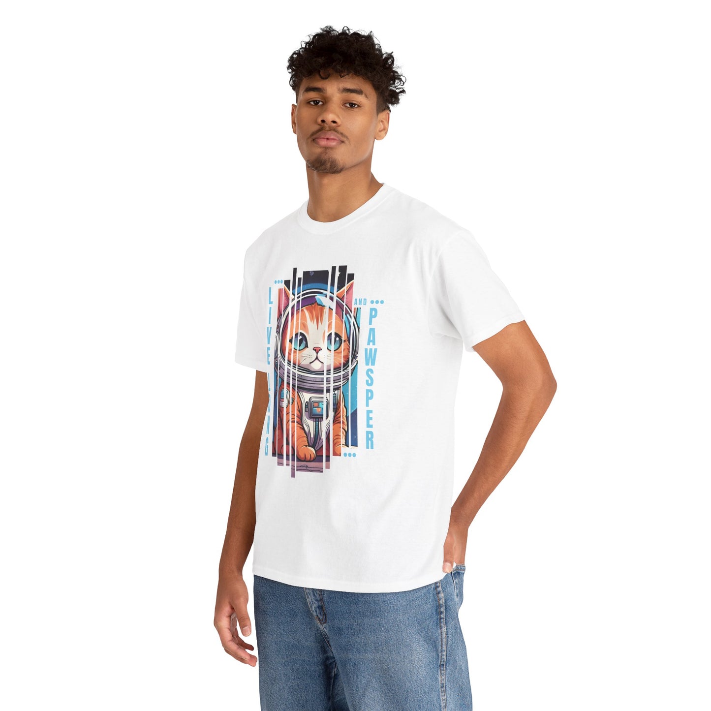 "Live Long & Pawsper" Catstronaut T-Shirt - White