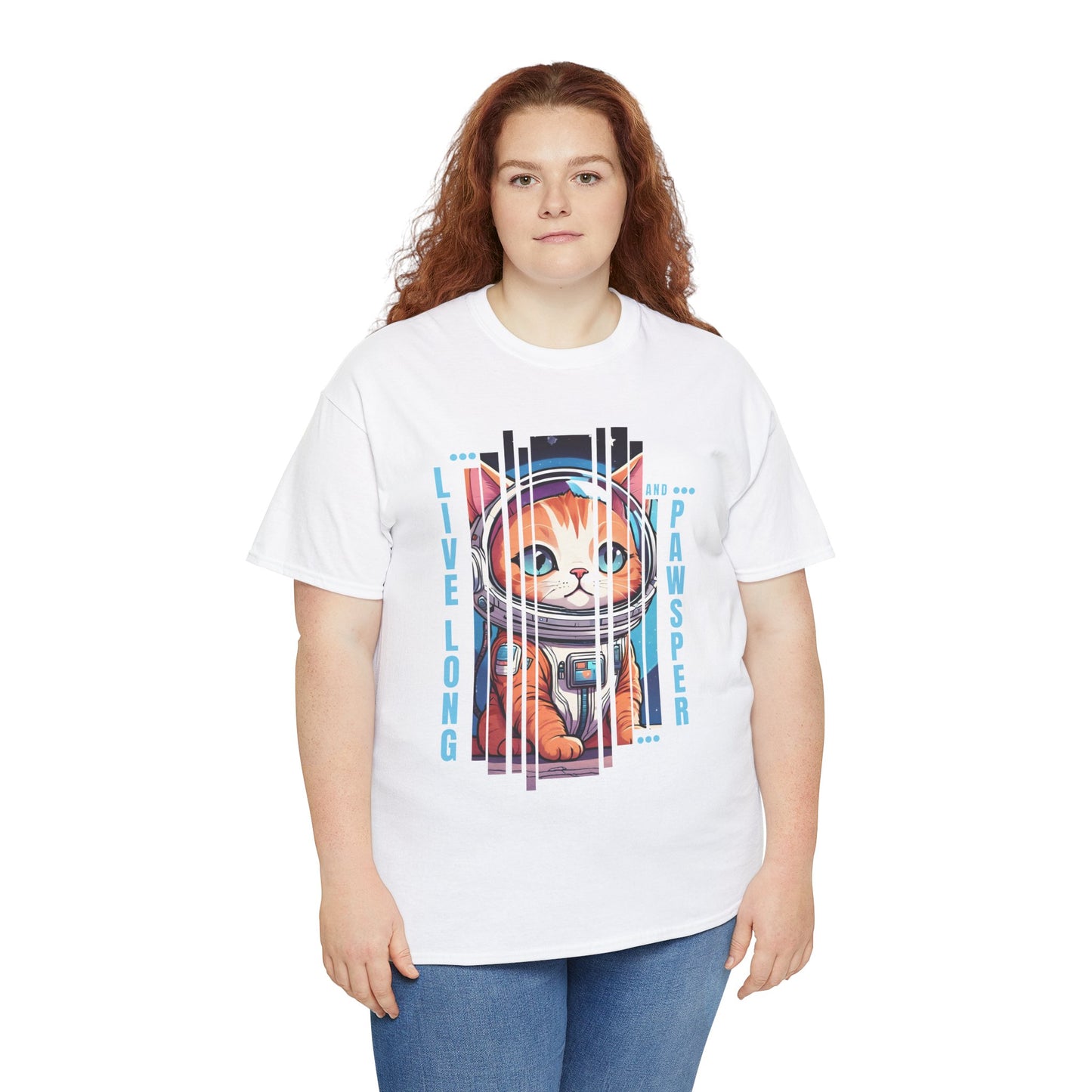 "Live Long & Pawsper" Catstronaut T-Shirt - White
