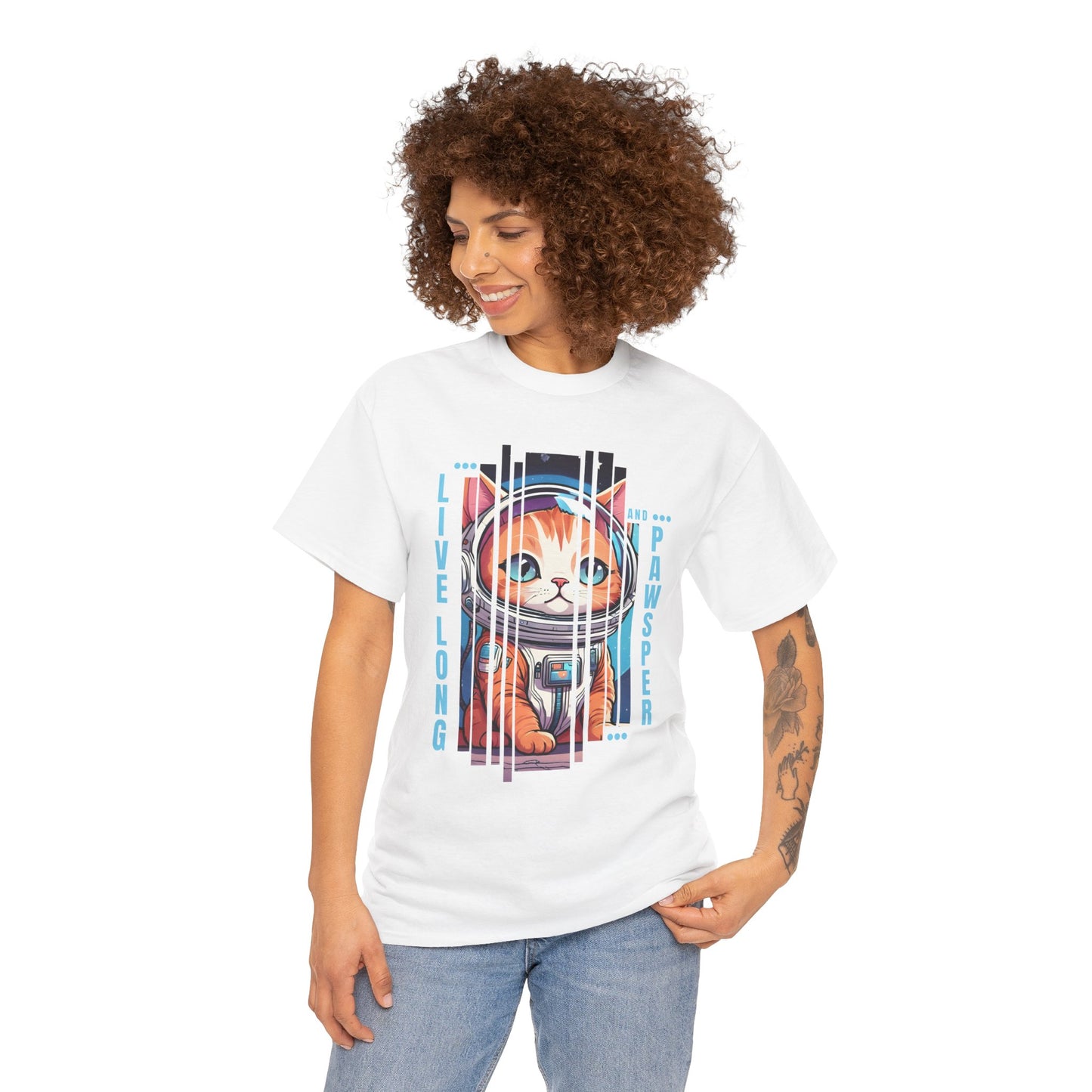 "Live Long & Pawsper" Catstronaut T-Shirt - White