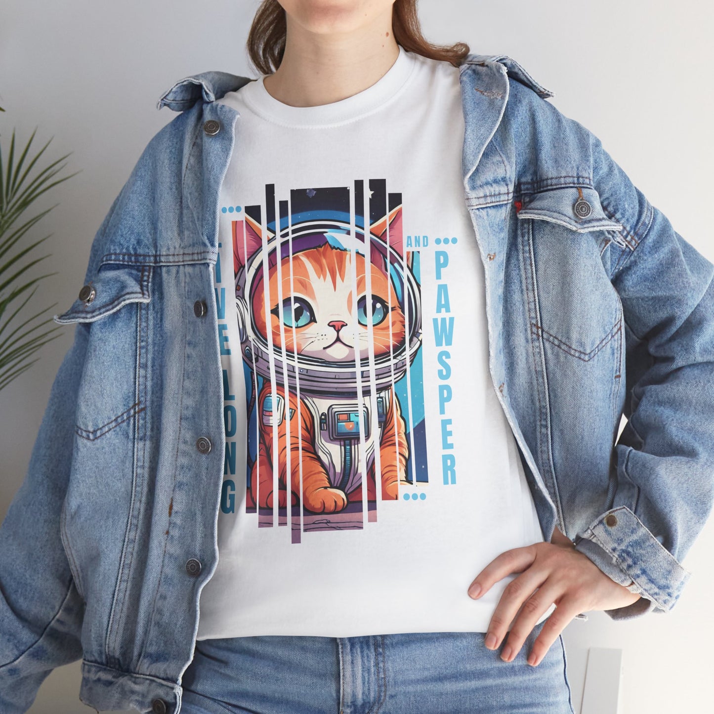 "Live Long & Pawsper" Catstronaut T-Shirt - White