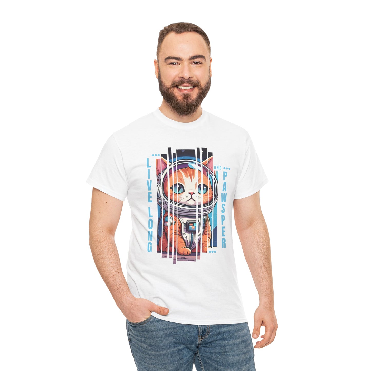 "Live Long & Pawsper" Catstronaut T-Shirt - White