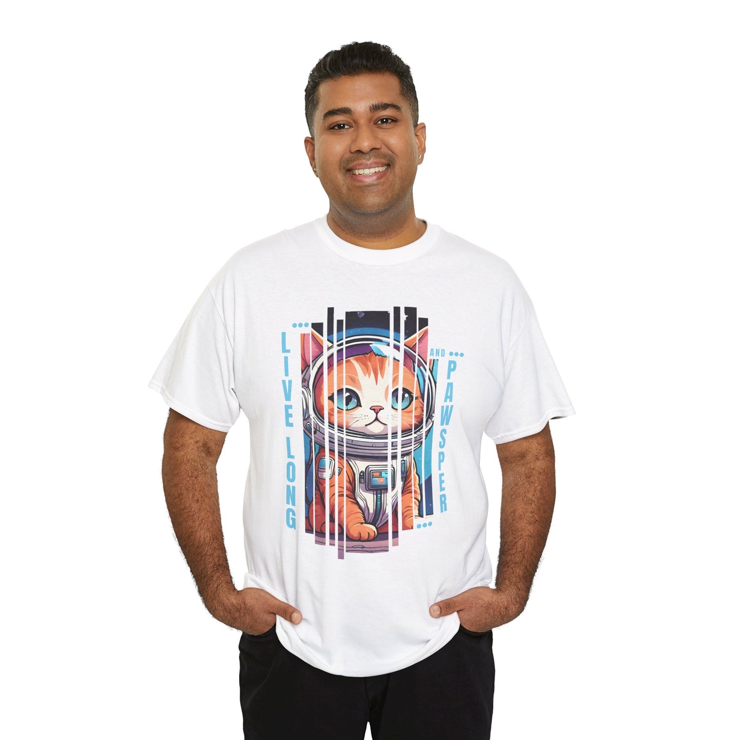 "Live Long & Pawsper" Catstronaut T-Shirt - White