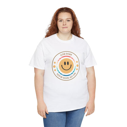 "Slow Down & Smile" Motivational T-Shirt - White