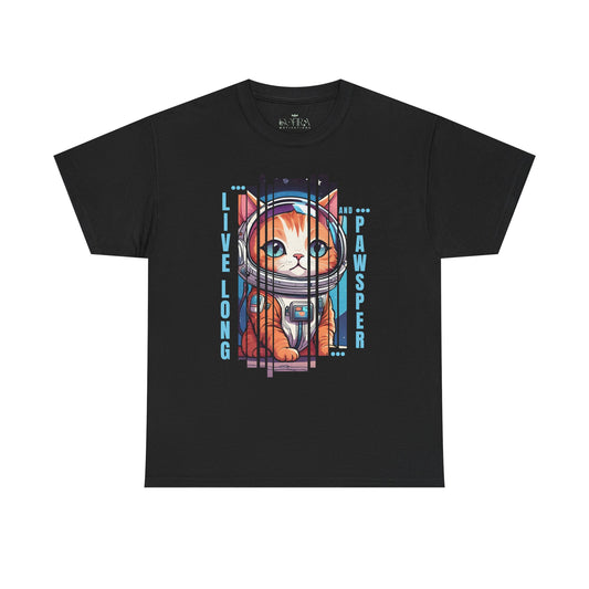 "Live Long & Pawsper" Catstronaut T-Shirt - Black