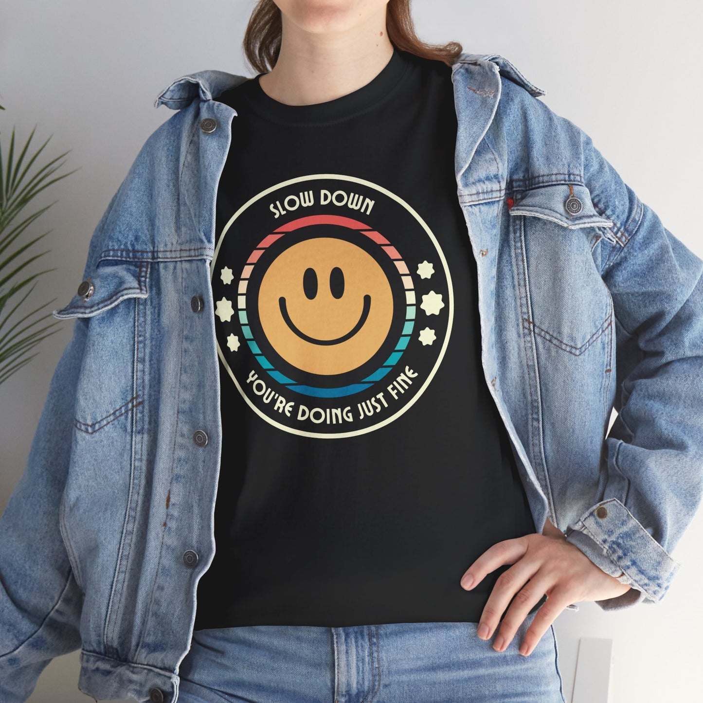 "Slow Down & Smile" Motivational T-Shirt - Black