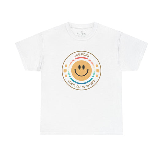 "Slow Down & Smile" Motivational T-Shirt - White