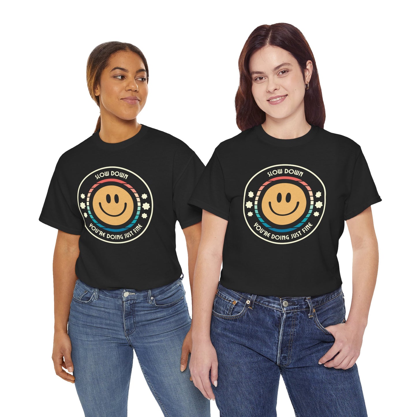 "Slow Down & Smile" Motivational T-Shirt - Black