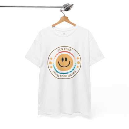 "Slow Down & Smile" Motivational T-Shirt - White