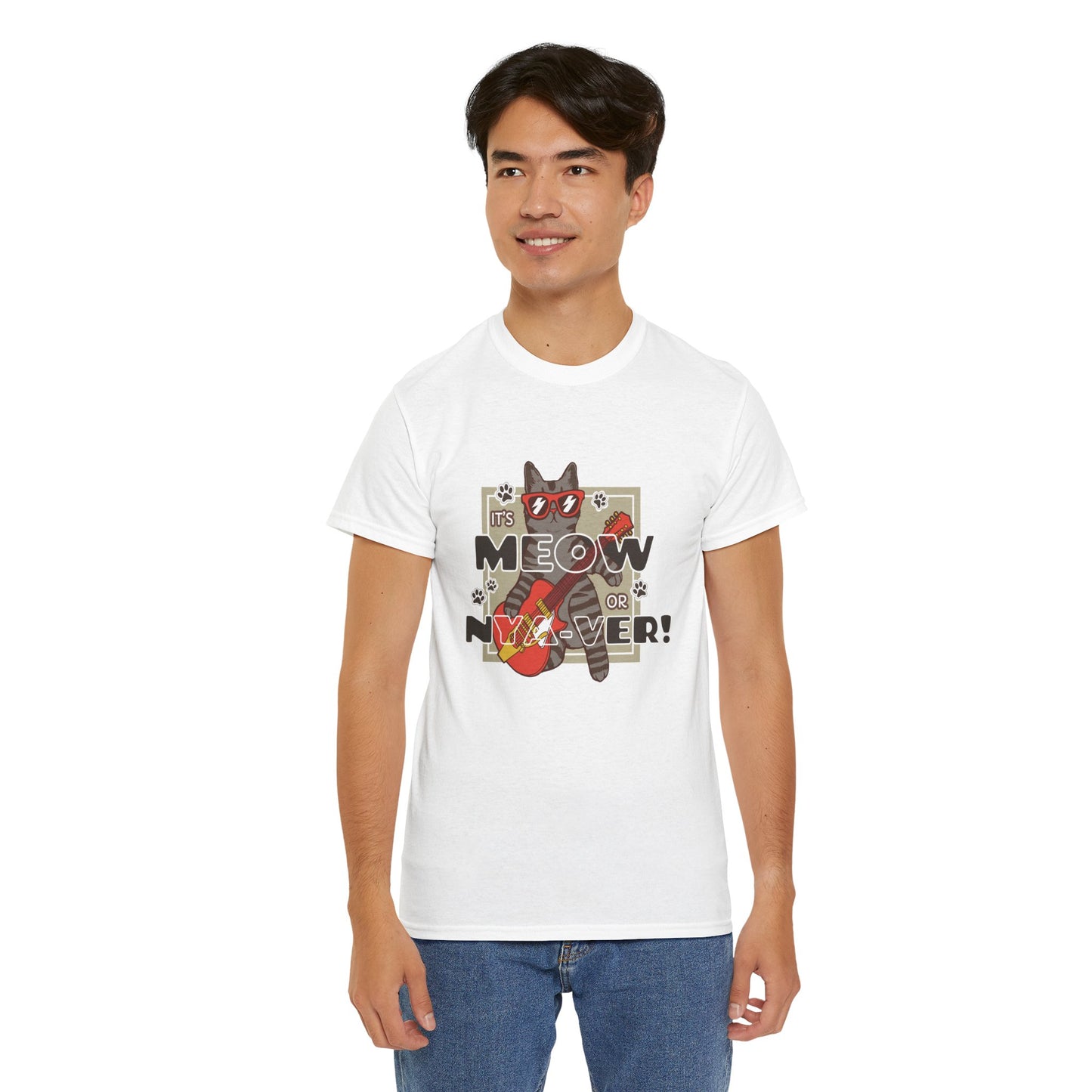 "Meow or Never" Cat T-Shirt - White