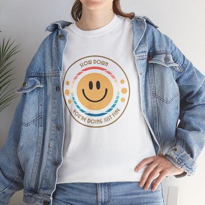 "Slow Down & Smile" Motivational T-Shirt - White