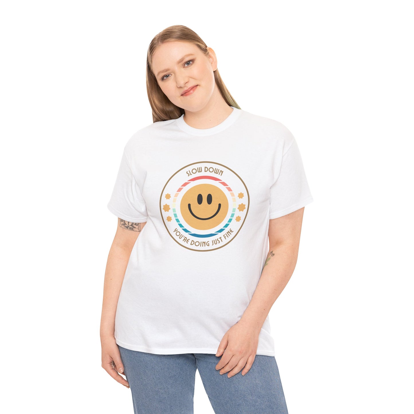 "Slow Down & Smile" Motivational T-Shirt - White