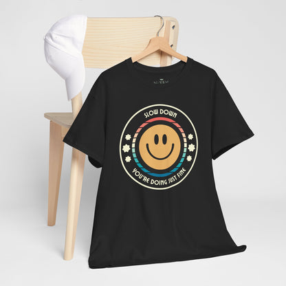 "Slow Down & Smile" Motivational T-Shirt - Black