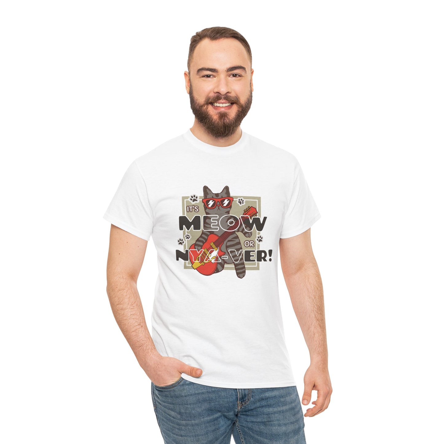 "Meow or Never" Cat T-Shirt - White