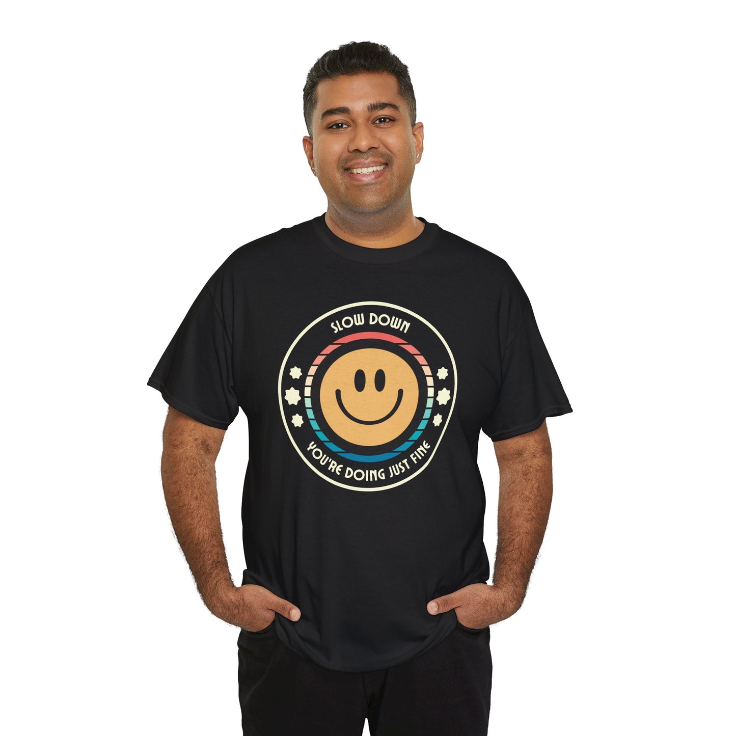 "Slow Down & Smile" Motivational T-Shirt - Black