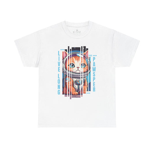 "Live Long & Pawsper" Catstronaut T-Shirt - White