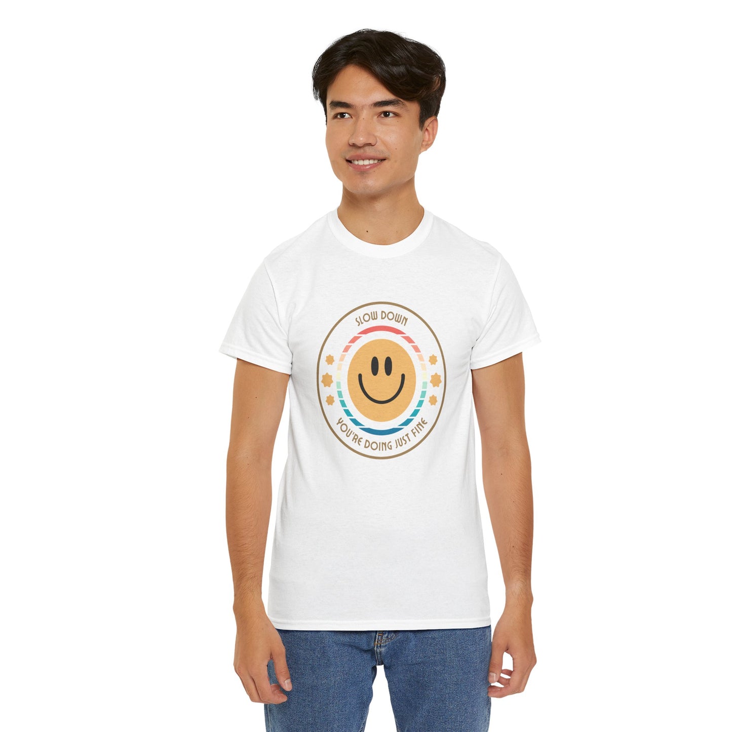 "Slow Down & Smile" Motivational T-Shirt - White