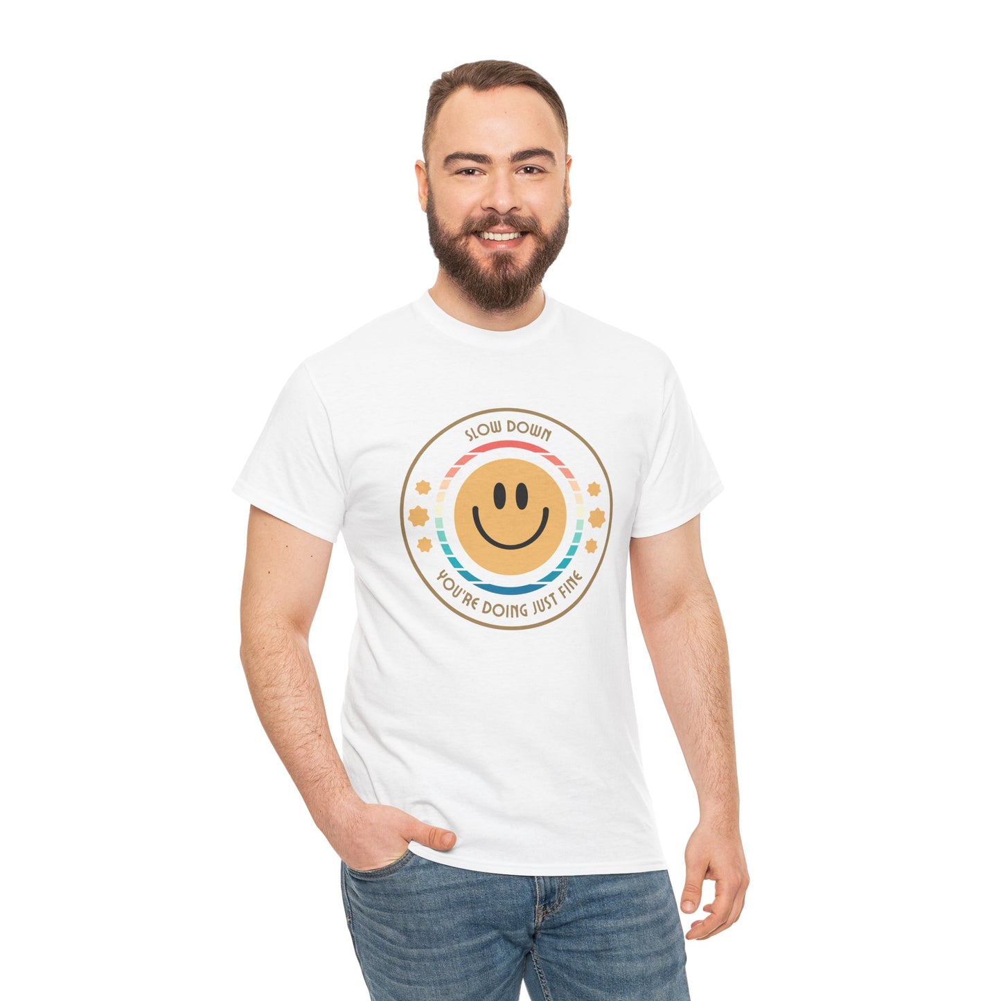 "Slow Down & Smile" Motivational T-Shirt - White