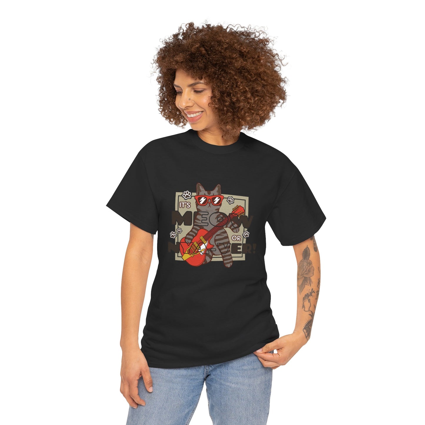 "Meow or Never" Cat T-Shirt - Black